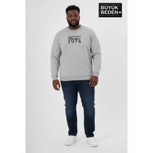 Superlife Erkek Büyük Beden California 1974 Baskılı Bisilet Yaka Ince Sweatshirt SPR26BSW956-2