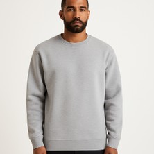 Justas Erkek Gri Üçiplik Şardonlu Bisiklet Yaka Sweatshirt