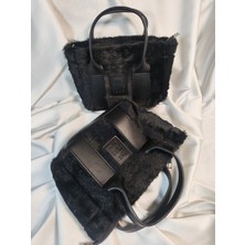 Leaf Accessory Tote Bag Büyük Boy Çanta, Fermuarlı, Elde ve Omuz Askılı, Siyah