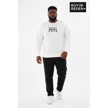 Superlife Erkek Ecru California 1974 Baskılı İnce Sweatshirt Büyük Beden Rahat Kesim
