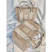 Leaf Accessory Tote Bag Büyük Boy Çanta, Fermuarlı, Elde ve Omuz Askılı, Bej