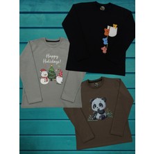 Pidal Giyim Üçlü Avantajlı Paket Pamuklu Uzun Kollu Renkli Baskılı Unisex Çocuk Sweatshirt