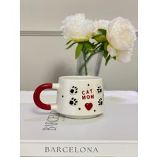 Cat Mom Yazılı Kalp Kabartmalı El Yapımı Kupa, Bardak, Kahve Fincanı