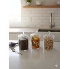 3'lü Borosilikat Cam Optik Çizgili  Papatya Kavanoz Seti 500 ml