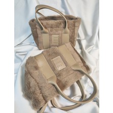 Leaf Accessory Tote Bag Büyük Boy Çanta, Fermuarlı, Elde ve Omuz Askılı, Kahverengi