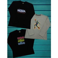 Pidal Giyim Üçlü Avantajlı Paket Karışık Baskılı Pamuklu Uzun Kollu Erkek Çocuk Sweatshirt