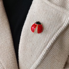 Lente Aksesuar Taşlı Uğur Böceği Broş - Şansın Simgesi Yaka Iğnesi