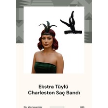 Siyah Tüy Figürlü Charleston (Gatsby) Saç Bandı - Pul ve Taş Detaylı Vintage Abiye Taç