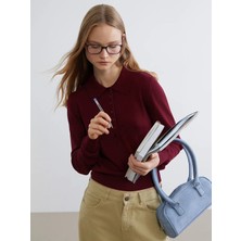 LC Waikiki Xsıde Bordo Polo Yaka Kadın Triko Kazak