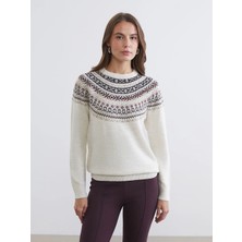 LC Waikiki Lcwaıkıkı Classic Bej Bisiklet Yaka Desenli Kadın Triko Kazak