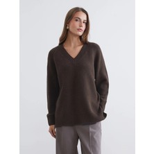 LC Waikiki Lcwaıkıkı Classic Kahverengi V Yaka Kadın Triko Kazak