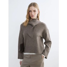 LC Waikiki Lcw Vision Bej Şal Yaka Kadın Triko Kazak