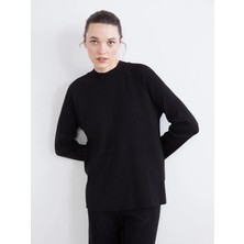 LC Waikiki Lcw Comfort Siyah Bisiklet Yaka Oversize Kadın Triko Kazak