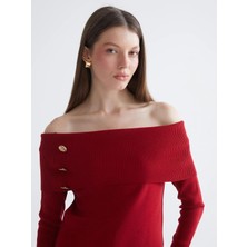 LC Waikiki Lcw Comfort Kırmızı Kayık Yaka Kadın Triko Kazak