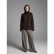 LC Waikiki Lcwaıkıkı Classic Kahverengi Atkılı Oversize Kadın Triko Kazak