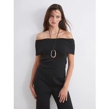 LC Waikiki Soulife Siyah Kayık Yaka Kadın Triko Kazak