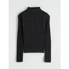 LC Waikiki Lcw Vision Siyah Dik Yaka Parlak Görünümlü Kadın Triko Kazak