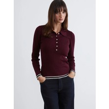 LC Waikiki Soulife Bordo Polo Yaka Kadın Triko Kazak