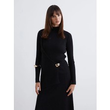 LC Waikiki Soulife Siyah Yarım Balıkçı Yaka Kadın Triko Kazak