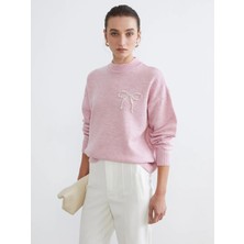 LC Waikiki Lcw Comfort Pembe Dik Yaka Boncuk Işlemeli Kadın Triko Kazak