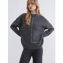 LC Waikiki Lcw Vision Antrasit Bisiklet Yaka Oversize Kadın Triko Kazak