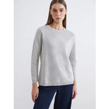 LC Waikiki Lcw Grace Gri Bisiklet Yaka Desenli Kadın Triko Kazak