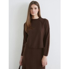 LC Waikiki Lcw Modest Kahverengi Bisiklet Yaka Kendinden Desenli Kadın Triko Kazak