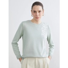 LC Waikiki Lcw Grace Yeşil Bisiklet Yaka Taşlı Kadın Triko Kazak