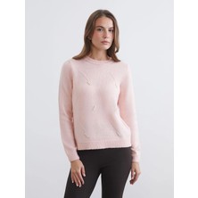 LC Waikiki Lcw Comfort Pembe Bisiklet Yaka Inci Işlemeli Kadın Triko Kazak