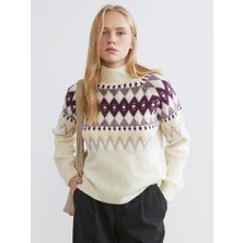 LC Waikiki Lcw Vision Ekru Yarım Balıkçı Yaka Desenli Kadın Triko Kazak