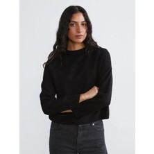 LC Waikiki Lcw Modest Siyah Bisiklet Yaka Kendinden Desenli Kadın Triko Kazak