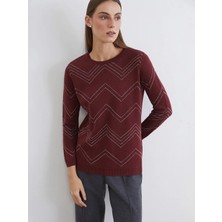 LC Waikiki Lcw Grace Bordo Bisiklet Yaka Desenli Kadın Triko Kazak