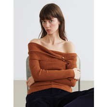 LC Waikiki Lcw Vision Kahverengi Kayık Yaka Büzgülü Kadın Triko Kazak