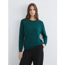 LC Waikiki Lcwaıkıkı Classic Petrol Bisiklet Yaka Taşlı Kadın Triko Kazak