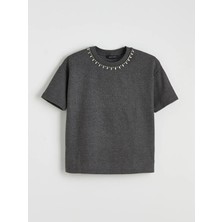 LC Waikiki Lcw Vision Antrasit Bisiklet Yaka Taşlı Kadın Triko Kazak