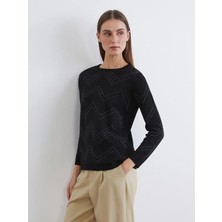 LC Waikiki Lcw Grace Siyah Bisiklet Yaka Desenli Kadın Triko Kazak