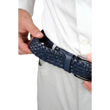 Atlas Deri Hakiki Deri Örgü Erkek Kemer | Şık ve Gösterişli - Lacivert