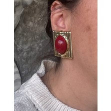 Plaka Dikgörtgen Tırtıklı Küpe