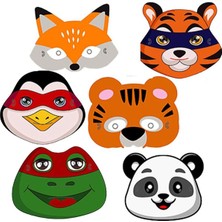 Feyza Design Eğlenceli Çocuk Lastikli Karton Hayvan Maske Seti, 6 Adet