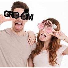 Feyza Design Çiftler Için Şık Parti Gözlüğü Seti, Bride ve Groom Teması, 2'li Paket