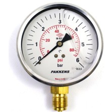 0-6 Bar, 100 Mm, Alttan Bağlantılı, Gliserinli Manometre G 1/2 Inç