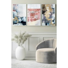 Pembe & Mavi Dokulu Fırça Geçişli Soyut 3’lü Kanvas Tablo