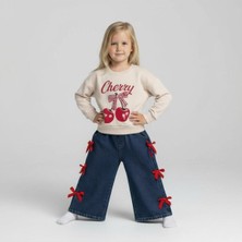 Pantalon Sweat Kız Çocukları Için Kirazlı Kurdeleli Takım