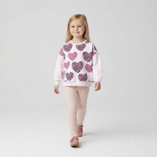 Sweatshi̇rt Kiz Çocuklari Içi̇n Inci̇ Detayli Kalpli̇ Leoparli Sweat