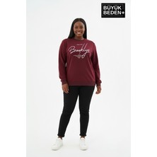 Superlife Kadın Büyük Beden El Yazılı Brooklyn Baskılı  Bisiklet Yaka Ince Sweatshirt SPR26BSWK956-6