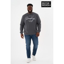 Superlife Erkek Büyük Beden El Yazılı Brooklyn Baskılı Bisiklet Yaka Ince Sweatshirt SPR26BSW956-6