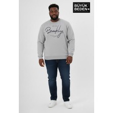Superlife Erkek Büyük Beden El Yazılı Brooklyn Baskılı Bisiklet Yaka Ince Sweatshirt SPR26BSW956-6