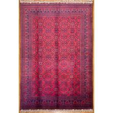 El Dokuma Afgan Halı Bilicik Desenli Bordo Renk 6 Metre Kare
