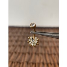 Aida Jewelss 316 L Cerrahi Çelik  Taşlı Toplu Çiçek Mod Altın Göbek Piercing