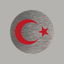 CRF Reklam Promosyon Matbaa Gerçek Metal Türk Bayrağı Gümüş Renk Logo Amblem Arkası Yapışkanlı 5 cm 1 Adet